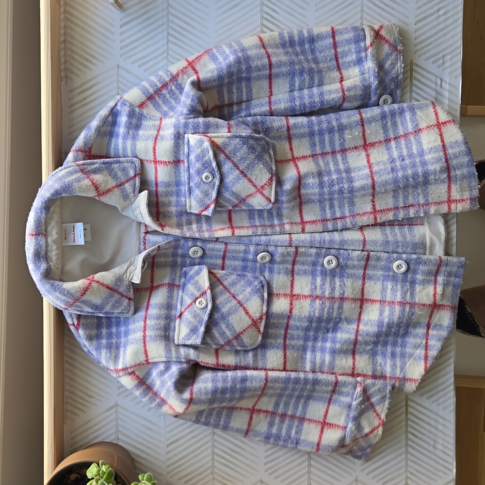 Hanna Andersson Girls Faux Wool Felt Plaid Jacket, Size 8